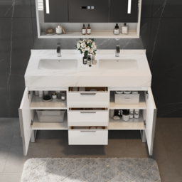 1200mm Bathroom Vanity Freestanding Cultured Marble Top with Double Sink Drawers & Doors White - thumbnail 3