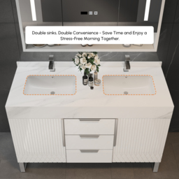 1200mm Bathroom Vanity Freestanding Cultured Marble Top with Double Sink Drawers & Doors White - thumbnail 6