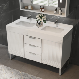1200mm Bathroom Vanity Freestanding Cultured Marble Top with Double Sink Drawers & Doors White - thumbnail 2