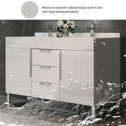 1200mm Bathroom Vanity Freestanding Cultured Marble Top with Double Sink Drawers & Doors White - thumbnail 8