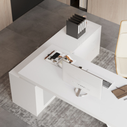 Modern White L-Shape Executive Desk Drawers & Cabinet Home Office Desk Right Hand (180 cm) - thumbnail 6