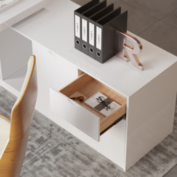Modern White L-Shape Executive Desk Drawers & Cabinet Home Office Desk Right Hand (180 cm) - thumbnail 7