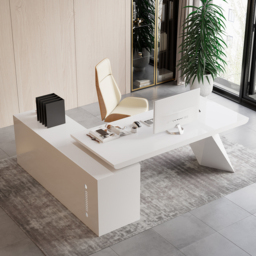 Modern White L-Shape Executive Desk Drawers & Cabinet Home Office Desk Right Hand (180 cm) - thumbnail 4