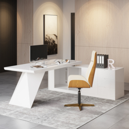 Modern White L-Shape Executive Desk Drawers & Cabinet Home Office Desk Right Hand (180 cm) - thumbnail 3
