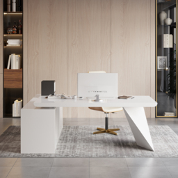 Modern White L-Shape Executive Desk Drawers & Cabinet Home Office Desk Right Hand (180 cm) - thumbnail 2