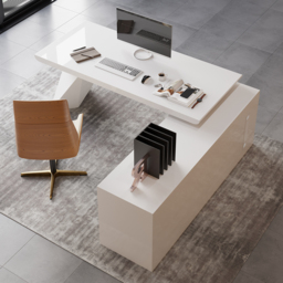 Modern White L-Shape Executive Desk Drawers & Cabinet Home Office Desk Right Hand (180 cm) - thumbnail 5