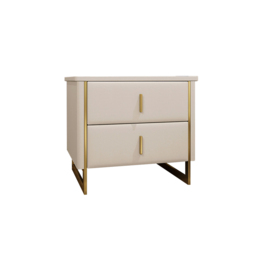 Modern Beige Nightstand 2-Drawer Faux Leather Bedside Table in Gold Set of 2 - thumbnail 3
