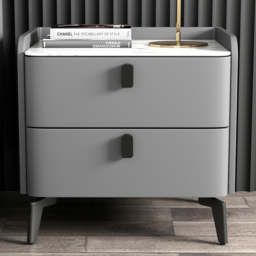 Sintered Stone Top 2-Drawer Leather Bedside Table - thumbnail 1