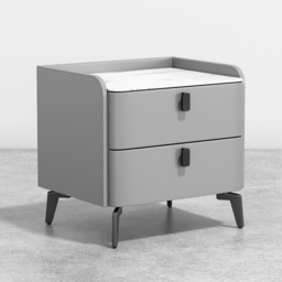 Sintered Stone Top 2-Drawer Leather Bedside Table - thumbnail 8