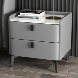 Sintered Stone Top 2-Drawer Leather Bedside Table - thumbnail 2
