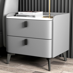Sintered Stone Top 2-Drawer Leather Bedside Table - thumbnail 3