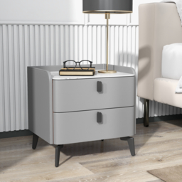 Sintered Stone Top 2-Drawer Leather Bedside Table - thumbnail 5