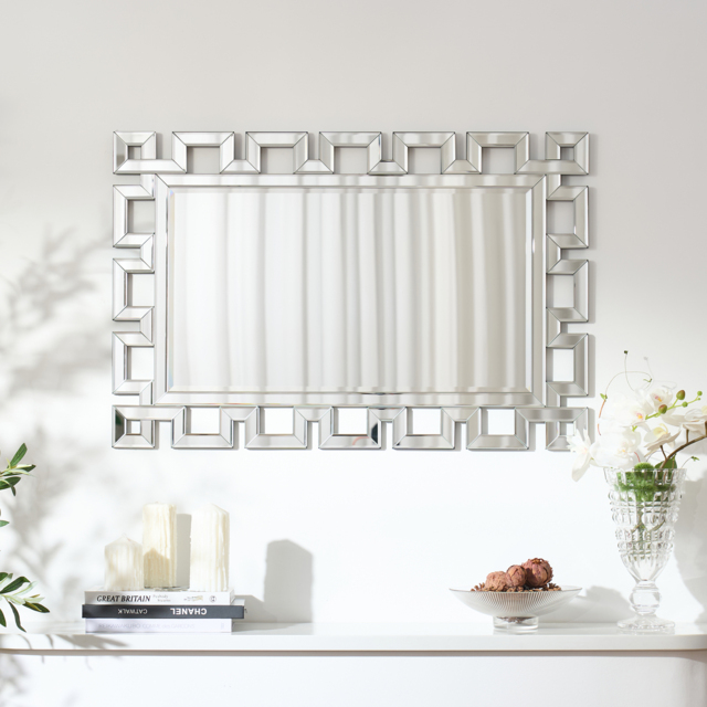 Rectangular 900mm Decorative Wall Mirror with Geometric Beveled Frame - image 1