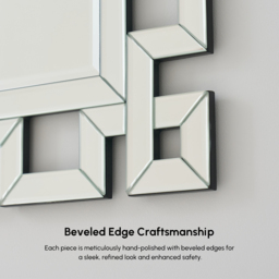 Rectangular 900mm Decorative Wall Mirror with Geometric Beveled Frame - thumbnail 6
