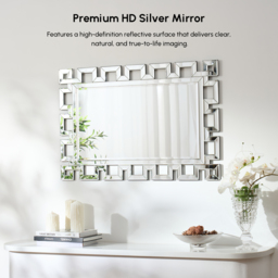 Rectangular 900mm Decorative Wall Mirror with Geometric Beveled Frame - thumbnail 4