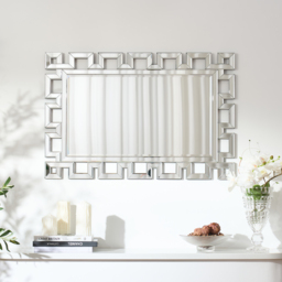 Rectangular 900mm Decorative Wall Mirror with Geometric Beveled Frame - thumbnail 1