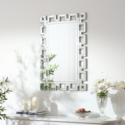 Rectangular 900mm Decorative Wall Mirror with Geometric Beveled Frame - thumbnail 3