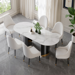Darg Modern 6-Piece White Armless Dining Chairs PU Leather Upholstered Metal Legs - thumbnail 6
