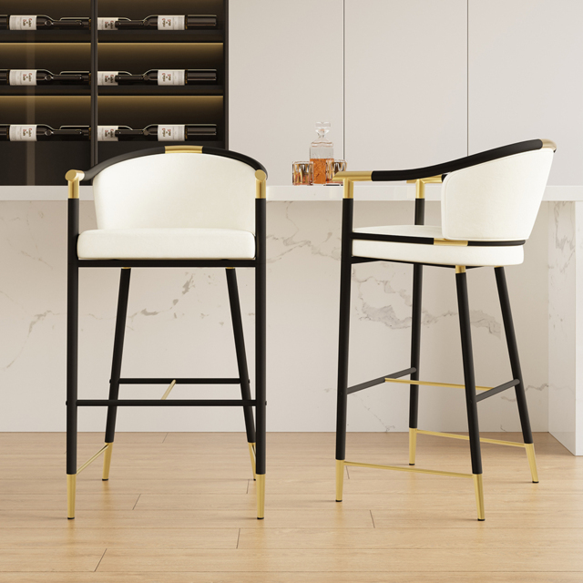 Cranis Bar Height Bar Stool with Arms in Beige Upholstery Velvet, 8-Piece Set - image 1