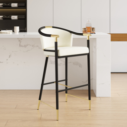 Cranis Bar Height Bar Stool with Arms in Beige Upholstery Velvet, 8-Piece Set - thumbnail 3