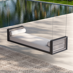Fencura Patio Woven Rope Hanging Daybed Exterior Porch Swing Chair Sofa in Grey Cushion & Pillow Included - thumbnail 2