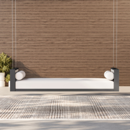 Fencura Patio Woven Rope Hanging Daybed Exterior Porch Swing Chair Sofa in Grey Cushion & Pillow Included - thumbnail 7