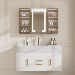 1000mm Floating Ceramic Sink & Stone Top in White & Bathroom Cabinet Vanity - thumbnail 2