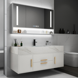 1000mm Floating Ceramic Sink & Stone Top in White & Bathroom Cabinet Vanity - thumbnail 3