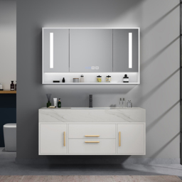 1000mm Floating Ceramic Sink & Stone Top in White & Bathroom Cabinet Vanity - thumbnail 4