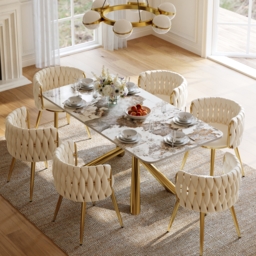 Dining Set 200 cm Rectangle Glossy Pandora Sintered Stone Dining Table with 6 Chairs - thumbnail 1