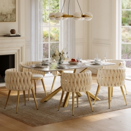 Dining Set 200 cm Rectangle Glossy Pandora Sintered Stone Dining Table with 6 Chairs - thumbnail 2