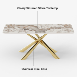 Dining Set 200 cm Rectangle Glossy Pandora Sintered Stone Dining Table with 6 Chairs - thumbnail 7