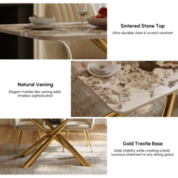 Dining Set 200 cm Rectangle Glossy Pandora Sintered Stone Dining Table with 6 Chairs - thumbnail 5