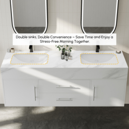 150 cm Double Sink Bathroom Vanity with Silver Handles – White Modern Floating Vanity - thumbnail 6