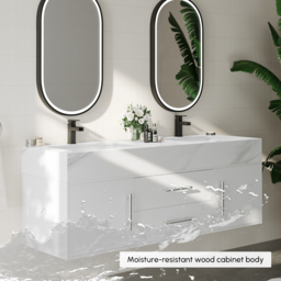 150 cm Double Sink Bathroom Vanity with Silver Handles – White Modern Floating Vanity - thumbnail 8
