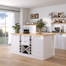 59.1'' Kitchen lsland with Wine Storage White Modern Large Kitchen Cabinet - thumbnail 8
