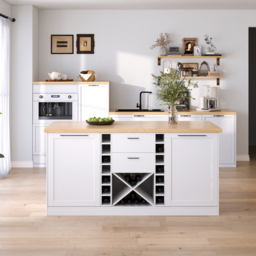 59.1'' Kitchen lsland with Wine Storage White Modern Large Kitchen Cabinet - thumbnail 7