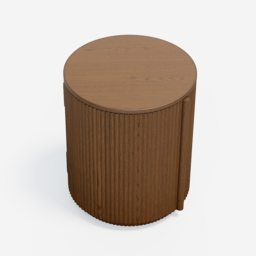Round Plywood Fluted Side Table Mid Century Modern End Table with Storage - thumbnail 8