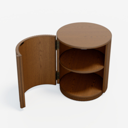 Round Plywood Fluted Side Table Mid Century Modern End Table with Storage - thumbnail 9
