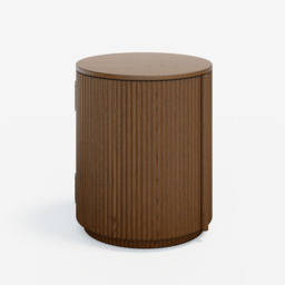 Round Plywood Fluted Side Table Mid Century Modern End Table with Storage - thumbnail 6