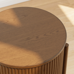 Round Plywood Fluted Side Table Mid Century Modern End Table with Storage - thumbnail 5