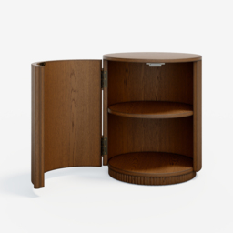 Round Plywood Fluted Side Table Mid Century Modern End Table with Storage - thumbnail 7