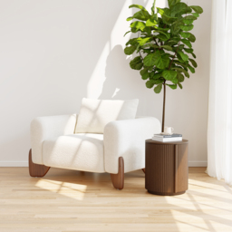 Round Plywood Fluted Side Table Mid Century Modern End Table with Storage - thumbnail 4