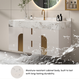 92 cm Bathroom Vanity Cultured Marble Wall Mounted with Ceramic Single Sink Modern Style Beige - thumbnail 8