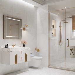 90 cm Bathroom Vanity Cultured Marble Wall Mounted with Ceramic Single Sink Modern Style Beige - thumbnail 7