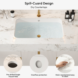 92 cm Bathroom Vanity Cultured Marble Wall Mounted with Ceramic Single Sink Modern Style Beige - thumbnail 7