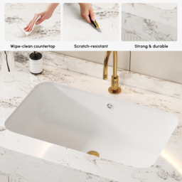 92 cm Bathroom Vanity Cultured Marble Wall Mounted with Ceramic Single Sink Modern Style Beige - thumbnail 6