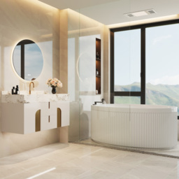90 cm Bathroom Vanity Cultured Marble Wall Mounted with Ceramic Single Sink Modern Style Beige - thumbnail 8