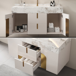 92 cm Bathroom Vanity Cultured Marble Wall Mounted with Ceramic Single Sink Modern Style Beige - thumbnail 9