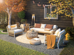 Woven Rope Outdoor Armchair Accent Chair Boho Yard & Patio Furniture in White Cushion & Pillow Included - thumbnail 6